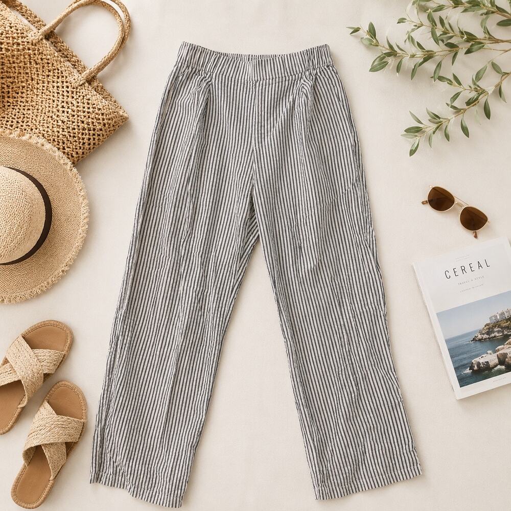 Uniqlo Striped Textured Cotton Pull-On Pants